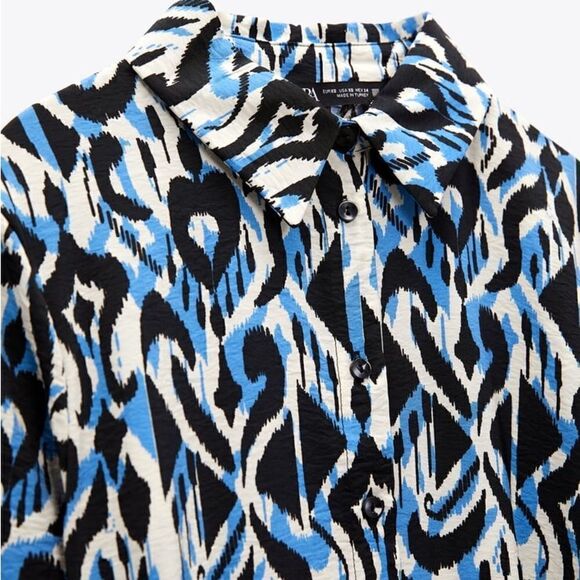 ZARA Printed Shirt Dress Blue New - Picture 7 of 15
